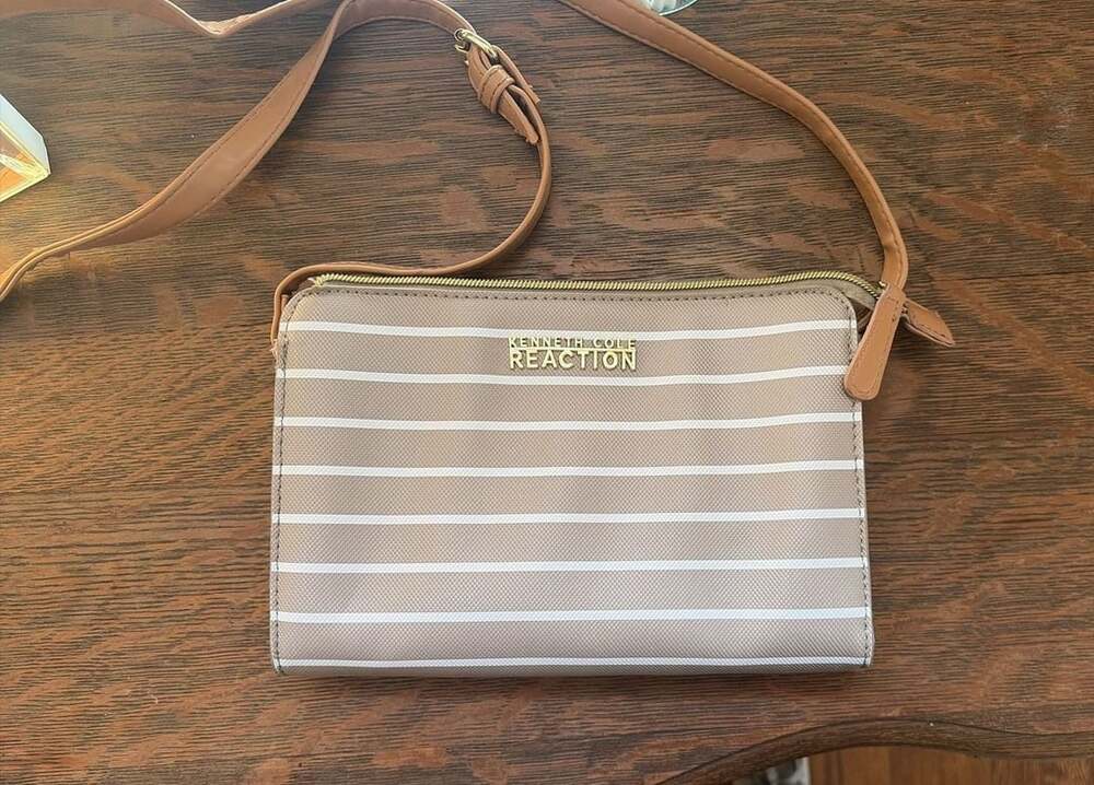 Kenneth Cole Reaction Striped Crossbody Bag Tan White